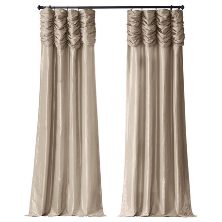 Ruched Antique Beige FauxSilk Taffeta Curtain Single Panel, 50"x108"