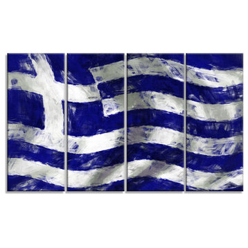 "Flag of Greece" Contemporary Glossy Metal Wall Art, 4 Panels, 48"x28"