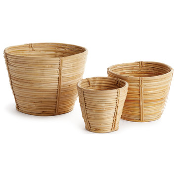 Cane Rattan Mini Round Tapered Baskets, Set of 3