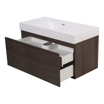 39" Andesite Modern Wall Mouted Vanity in Grey Oak