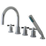 Kingston Brass - Kingston Brass 5-Piece Roman Tub Faucet, Polished Chrome - This Roman Tub faucet with its cylindrical base and gooseneck spout will work well with most contemporary decors, includes a handheld shower, manufactured from solid brass this faucet features ceramic cartridge for long lasting performance.