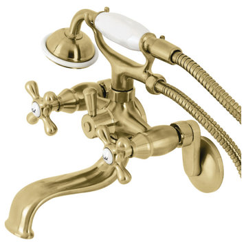 KS226SB Wall Mount Tub Faucet With Hand Shower, Brushed Brass