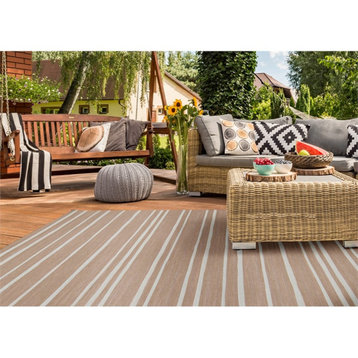 Linon Indoor Outdoor Machine Washable Sydney Area 7'x9' Rug in Tan and Ivory