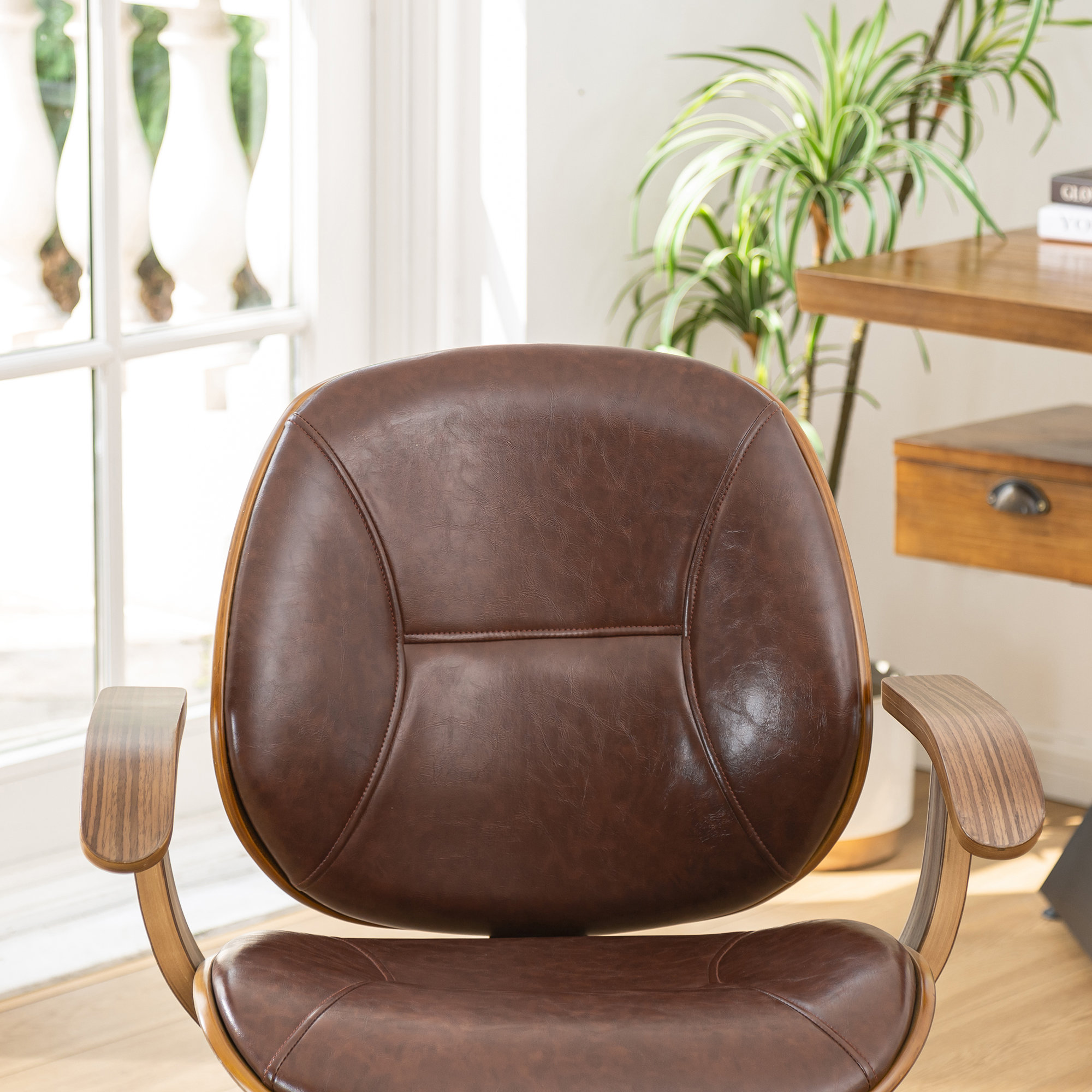 38"H Russet PU Leather Adjustable Swivel Desk Chair/Task Chair