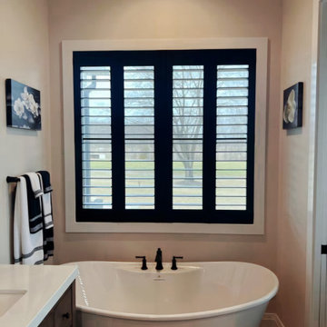 BLACK PLANTATION SHUTTERS - BLACK WINDOWS - FARMHOUSE