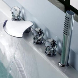 Contemporary Waterfall Tub Waterfall Faucet with Hand Shower Glass Handles T6018 - Bathtub Faucets