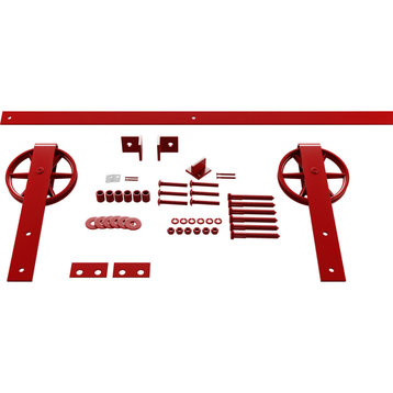 Premium Wagon Wheel Strap Barn Door Hardware Set, Regal Red