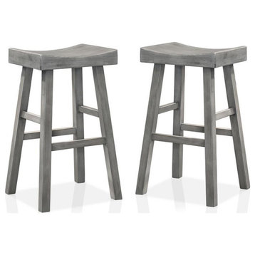 Furniture of America Epping Wood 29-Inch Saddle Stool in Antique Gray (Set of 2)