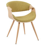 Armen Living - Butterfly Mid-Century Dining Chair, Green and Patterned Oak - The Butterfly Mid-Century Upholstered Dining Chair brings sculptural elegance and ergonomic comfort into your home with a design inspired by the gentle movement of butterfly wings. This unique side chair features a curved open-back silhouette with continuous armrest extensions'creating a seamless, artful frame that invites both conversation and relaxation. Whether you're outfitting a dining area, breakfast nook, or home office, the Butterfly chair offers a stylish seating solution with compact proportions and bold personality. We designed this collection with soft curves, supportive form, and high-quality craftsmanship. The medium-high backrest is ergonomically shaped for posture alignment, and the cushioned seat provides lasting comfort for everyday use. The Butterfly chair is upholstered in a textured, performance fabric that's both comfortable and durable'easy to maintain while elevating your space with subtle texture and color. This expanded collection now includes even more refined choices. Alongside the original Blue, Charcoal, and Green upholstery options, we've added fresh new variants in Light Blue and Grey to suit a wide range of interiors'from modern minimal to eclectic charm. All options are paired with solid metal legs finished in warm wood tones, enhancing the organic tones of the seat while offering sturdy support. Whether you're styling a compact apartment dining area or adding accent seating to a large gathering space, the Butterfly chair adapts effortlessly. It's the perfect blend of mid-century influence and contemporary comfort, finished with easy assembly and backed by our 1-year limited warranty.