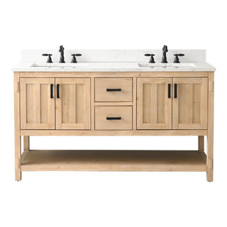 Harvey Farmhouse Bathroom Sink Vanity - Teak White, 60