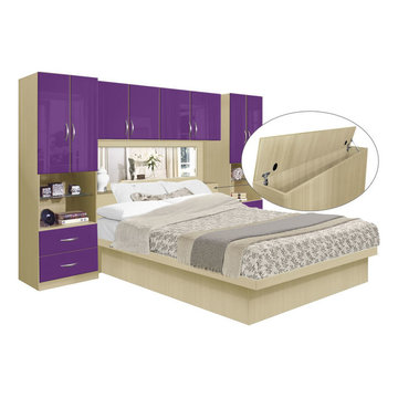 Studio Pier Wall Platform Bed w Mirrored Storage Max Headboard
