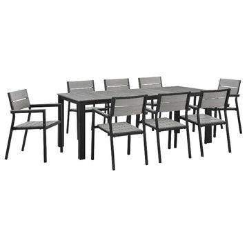 Modway Maine 9-Piece Modern Aluminum Patio Dining Set in Brown/Gray