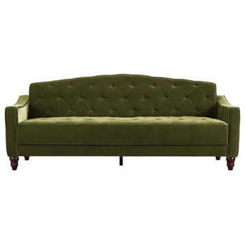 Novogratz Vintage Tufted Sofa Sleeper II- Green Velvet