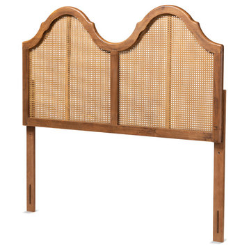Hazel Ash Walnut Finished Wood and Synthetic Rattan King Size Arched Headboard