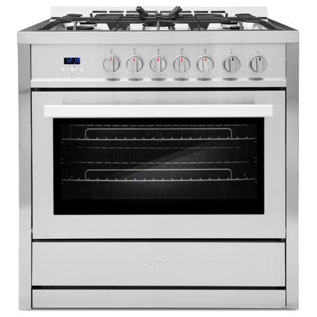 Cosmo Gas Range 5 Burners Modern Stainless Steel Convection Oven Professional