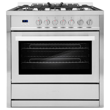 Cosmo Gas Range 5 Burners Modern Stainless Steel Convection Oven Professional
