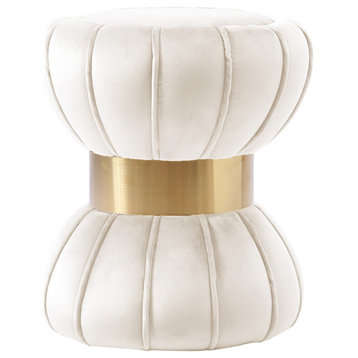 Vino Velvet Upholstered Ottoman/Stool, Cream