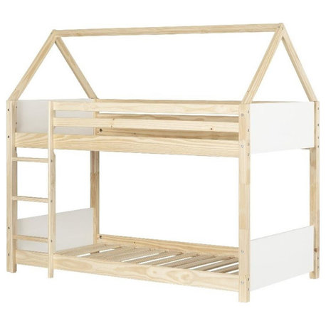 Scandinavian House Bunk Twin Bed White and Natural Sweedi South Shore
