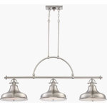 Quoizel Lighting - Quoizel Lighting Emery - 3 Light Island, Brushed Nickel Finish - This metal-shaded fixture is an elegant nod to the past.  The classic Americana styling adds a nostalgic flair to your home.  When hung over a kitchen island or dinette table it provides ample lighting for all your daily tasks.  It is available in three fabulous finishes.  Canopy Included: TRUE  Cord Length: 144.00  Canopy Diameter: 9 x 4.50< Rooms: Billiards RoomEmery Three Light Island Brushed Nickel *UL Approved: YES *Energy Star Qualified: n/a  *ADA Certified: n/a  *Number of Lights: Lamp: 3-*Wattage:100w A19 Medium Base bulb(s) *Bulb Included:No *Bulb Type:A19 Medium Base *Finish Type:Brushed Nickel