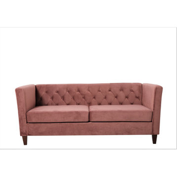 Sofa, Cushioned Seat With Button Tufted Backrest & Track Arms, Rose