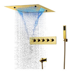 LED Musical Shower System, Hand Shower, Plished Gold B - Remote Control Light - Showerheads And Body Sprays