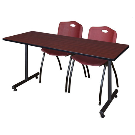 60" x 24" Kobe Training Table- Mahogany & 2 'M' Stack Chairs- Burgundy