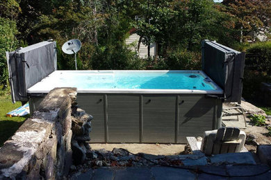 Design ideas for a backyard rectangular aboveground pool in New York.