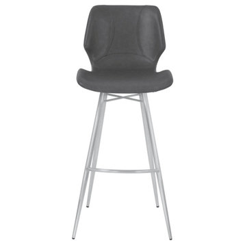 Armen Living Zurich 26" Counter Height Metal Barstool in Vintage Gray Faux Leath