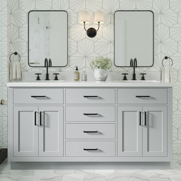 Ariel Hepburn 67" Rectangular Double Sink Bath Vanity, Grey, 1.5" White Quartz
