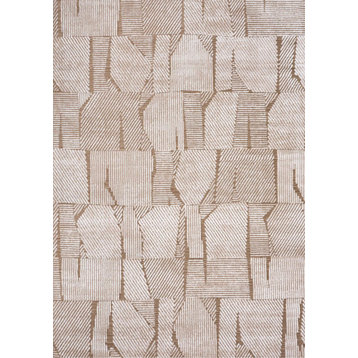 Denver Collection Brown Beige Distressed Stacked Lines Rug, 5'3"x7'7"