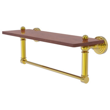 Waverly Place 16" Solid Wood Shelf and Towel Bar, Polished Brass