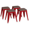 Kai Commercial Grade 18" Barstool with Wooden Seat, Stackable, Set of 4, Red