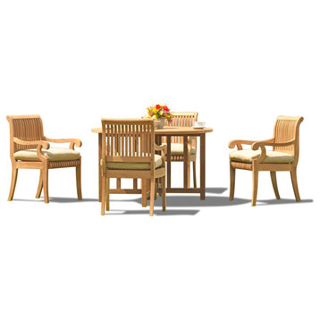 5-Piece Teak Set, 48" Butterfly Table, 4 Giva Chairs, Sunbrella Cushion, Wheat