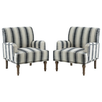Comfy Living Room Armchair With Stripe Design Set of 2, Black