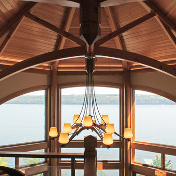Dramatic Ceiling & View of Shingle-Style Lake Home