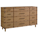 Tommy Bahama Home - Windward Dresser - The 12-drawer dresser offers a wonderful option for storage with woven raffia drawer fronts and end panels, framed in leather-wrapped bamboo carvings. Pair with the Savana mirror to complete the look.