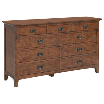 Sunset Trading Mission Bay 9-Drawer Wood Double Bedroom Dresser in Amish Brown