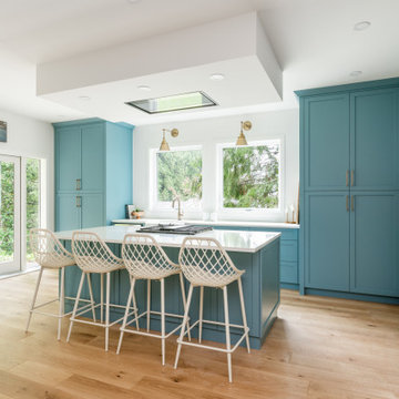 Blue Kitchen in Converted Carriage House Cabin – Lakefront Design