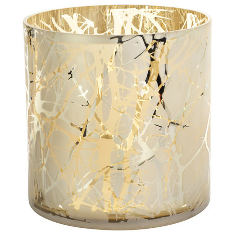 11.5" Tall Glass LED Hurricane, Gold Plated Branch Design, Light Gray