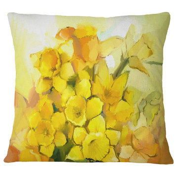 Bouquet of Yellow Narcissus Flowers Floral Throw Pillow, 16"x16"