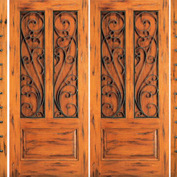 Knotty Alder Front Prehung Double Door with Two Sidelites, 3-Panel - Front Doors