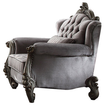 Versailles Chair With 1 Pillows, Velvet and Antique Platinum