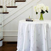 White Linen Tablecloth with Feather Print, 80"x122" Oval