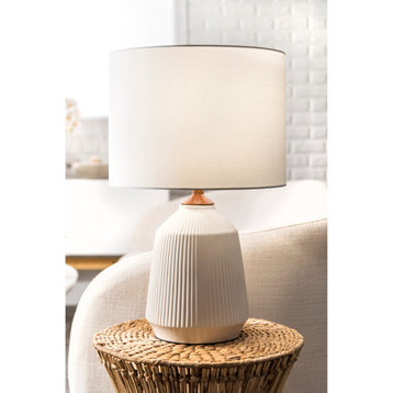 24" Bridget Ceramic Linen Shade Table Lamp, Cream