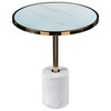 Kaia Marble Base Side Table, Gold and White
