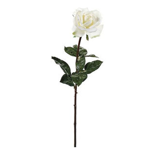 Silk Plants Direct Glitter Feather Rose Spray - White - Pack of 12