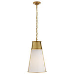 Visual Comfort & Co. - Robinson Large Pendant in Hand-Rubbed Antique Brass with White Glass - Inspired by modernizing retro styles, Thomas O'Brien designed the Robinson as a refined update of a 1960s lamp. Elegantly retro touches like seeded glass are juxtaposed with contemporary polished metal and sophisticated details. The conical silhouettes of chandeliers, pendants, sconces, lamps, and flush mounts will elevate interiors.