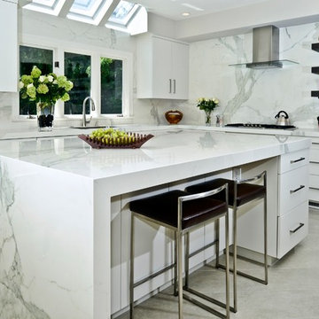 Contemporary Kitchen countertops, island, and backsplash, in Slim Slab Calacata