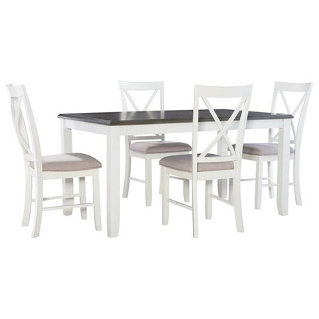 Linon Jane Wood Five Piece Upholstered Dining Set in Vanilla White and Gray