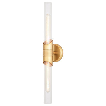 Webster 2 Light Gold Brass Bathroom Vanity Wall Sconce Fixture Clear Glass